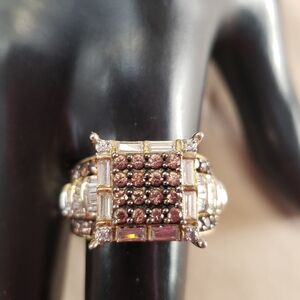 Sterling Silver Vermeil Clear & Topaz CZ Square Top Cocktail Ring SJ 925 Sz 9.5